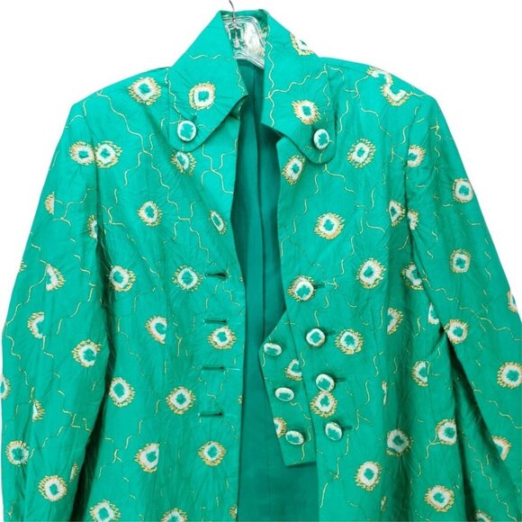 Vintage Tailored 3 Piece Green Gold Floral Set Outfit Size Medium? Custom Made - Picture 2 of 9